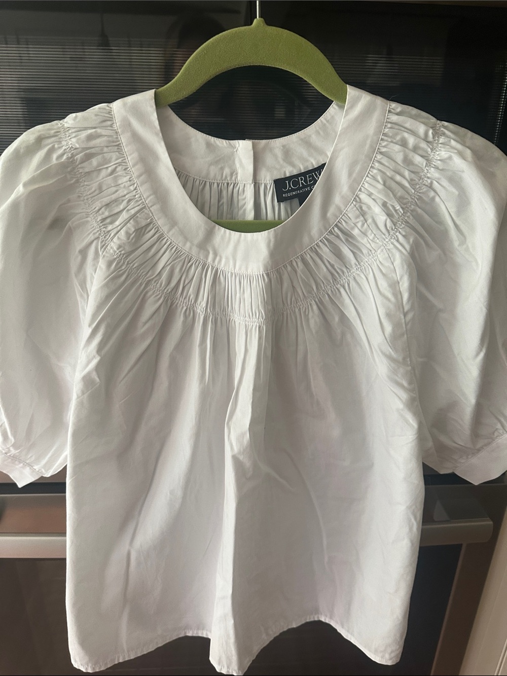 J. Crew White Smocked Yoke Puff Sleeve Blouse